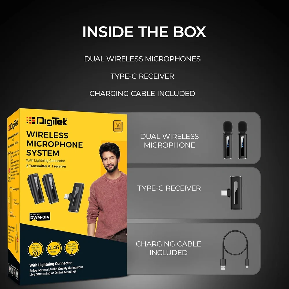DigiTek Wireless Microphone Type C With 2 Mic (DWM 014) view 2